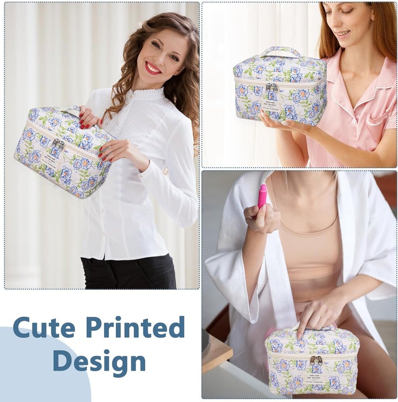 Gosect Large Makeup Bag, Cute Cosmetic Bag for Women Girls, Floral Coquette Aesthetic Toiletry Bag, Travel Make Up Organizer Bag (light blue) - Image 3